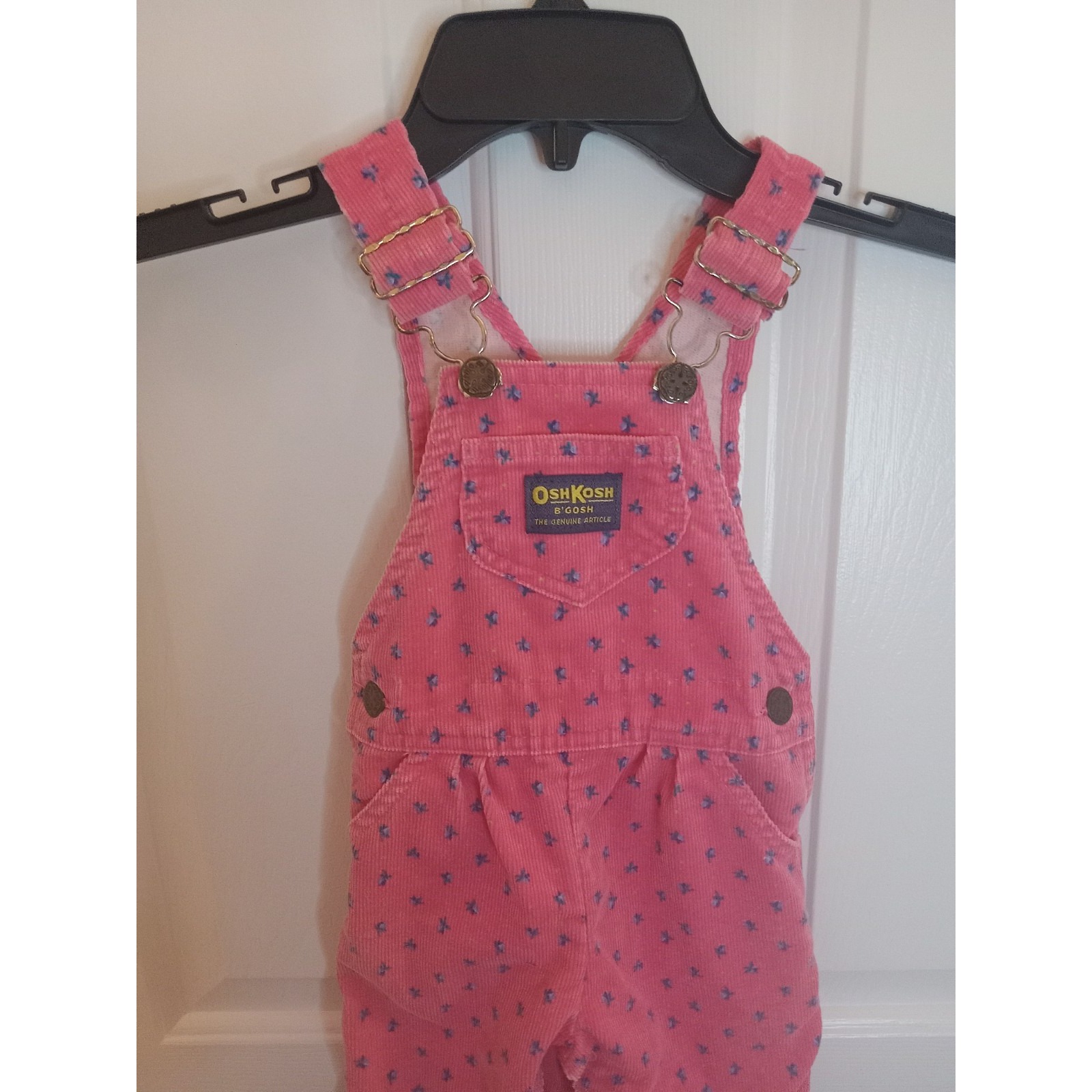 Vtg 80s Oshkosh B'gosh Pink Floral Print Corduroy Bib Overalls 18 Months